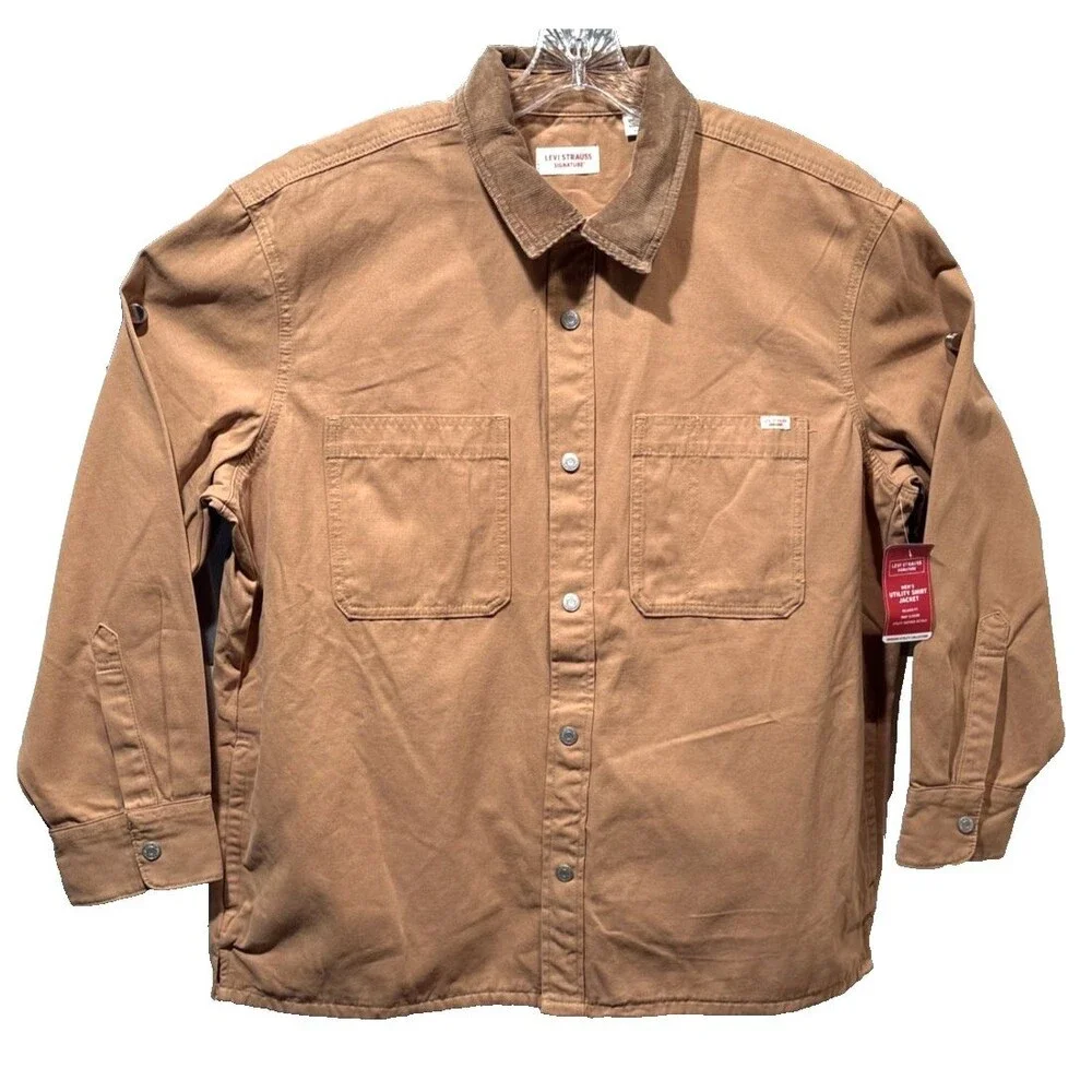 Levi Strauss Utility Shirt Jacket Canvas Snap Up Signature Collection Tan Sm NWT - Picture 5 of 16